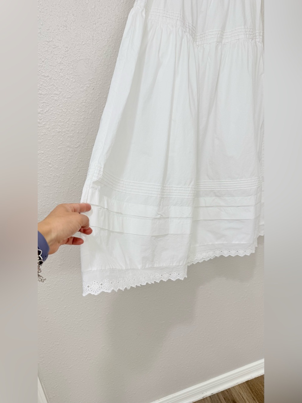 o.p.t Beth Cotton Skirt White Size 2 Tiered Eyelet Maxi Midi Cottagecore XS-S - Picture 3 of 10